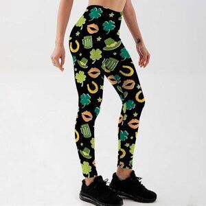 NEW Girls LARGE Black St Patrick's Day Slim Fit SOFT Leggings Tapered Ankle